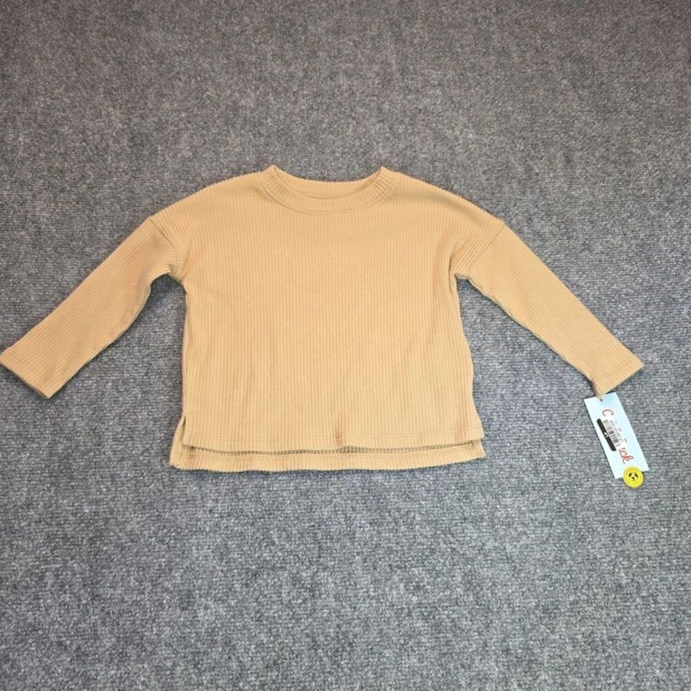 Toddler Girls Beige Ribbed Long Sleeve Top 2T